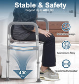 HOMLAND Toilet Seat Risers for Seniors, 400 LBS Raised Toilet Seat, FSA HSA Toilet Riser with Handles, Handicap Elevated Toilet Seat with Adjustable Height & Width for Elderly, Pregnant, Gray