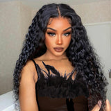 Ksfull Deep Wave Lace Front Human Hair Wigs for Black Women 5x5 Hd Lace Closure Wig Curly Human Hair Pre Cut Wear and Go Glueless Wet and Wavy Wigs Pre Plucked 180% Density Natural Color 22 inch
