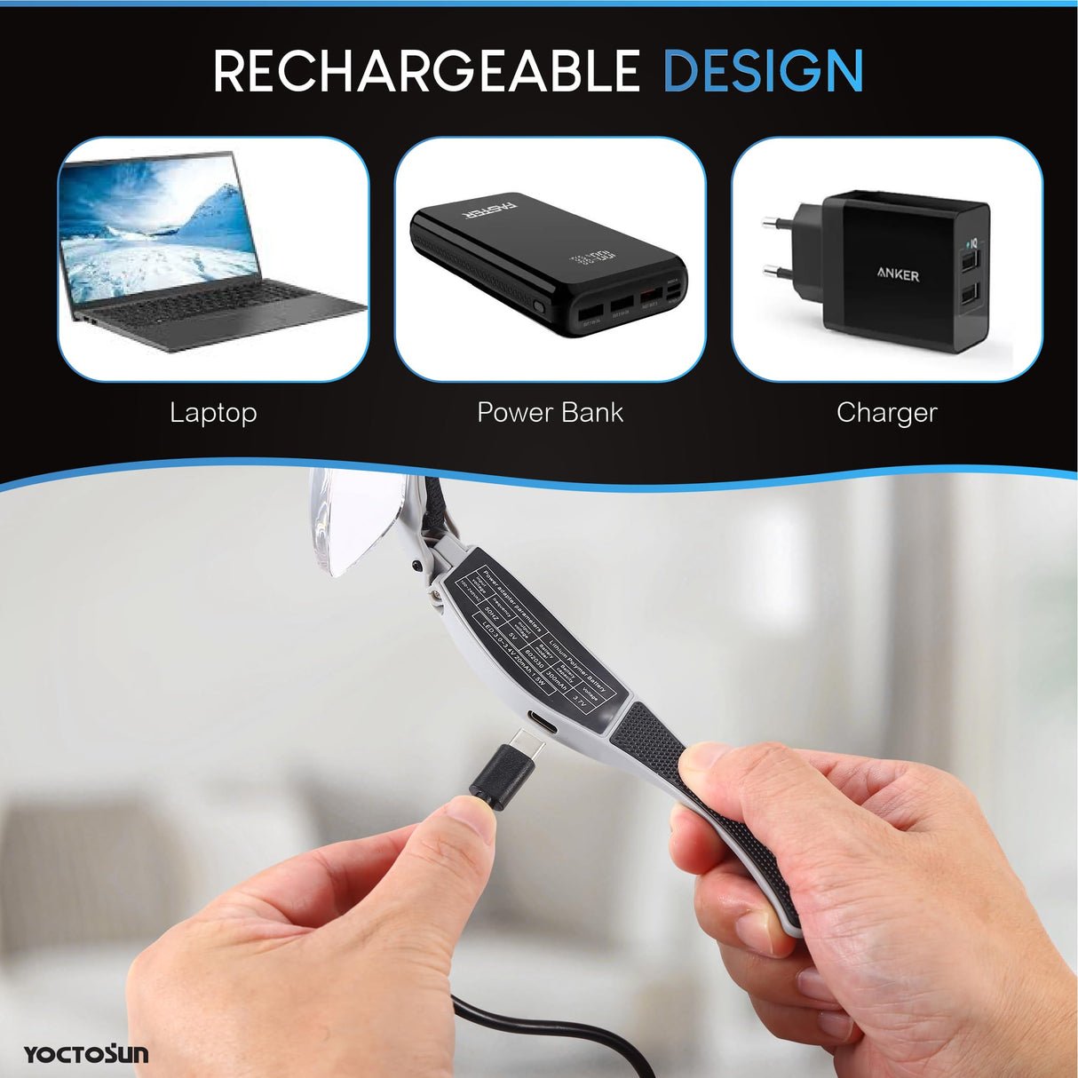 YOCTOSUN Magnifying Glasses with Light, Head Magnifier Glasses with 5 Detachable Lenses 0.75X-4.0X and 3 LED Lights, Eyeglasses Magnifier for Close Work Jewelry Crafts Hobby