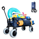 OTIATrail 300L Foldable Beach Wagon with Tailgate, 9" Flat-Free PU Wheels, Heavy Duty Utility Wagon Cart for Camping, Sports, Shopping, Garden, Outdoor, Navy Blue