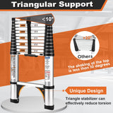 Soctone Telescoping Ladder, 12.5 FT Aluminum Button Retraction Extension Ladder with 2 Triangle Stabilizers, Multi-Purpose Ladder with Slow Down Design, 330lbs Max Capacity for House Daily Life