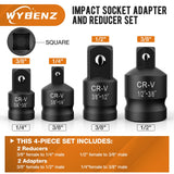 WYBENZ 6PCS Impact Socket Adapter and Reducer Set, 1/4" 3/8" 1/2" 3/4" Impact Adapter Set with Storage Case, Impact Driver & Wrench Conversion Kit Socket Reducer Set Mechanic tools