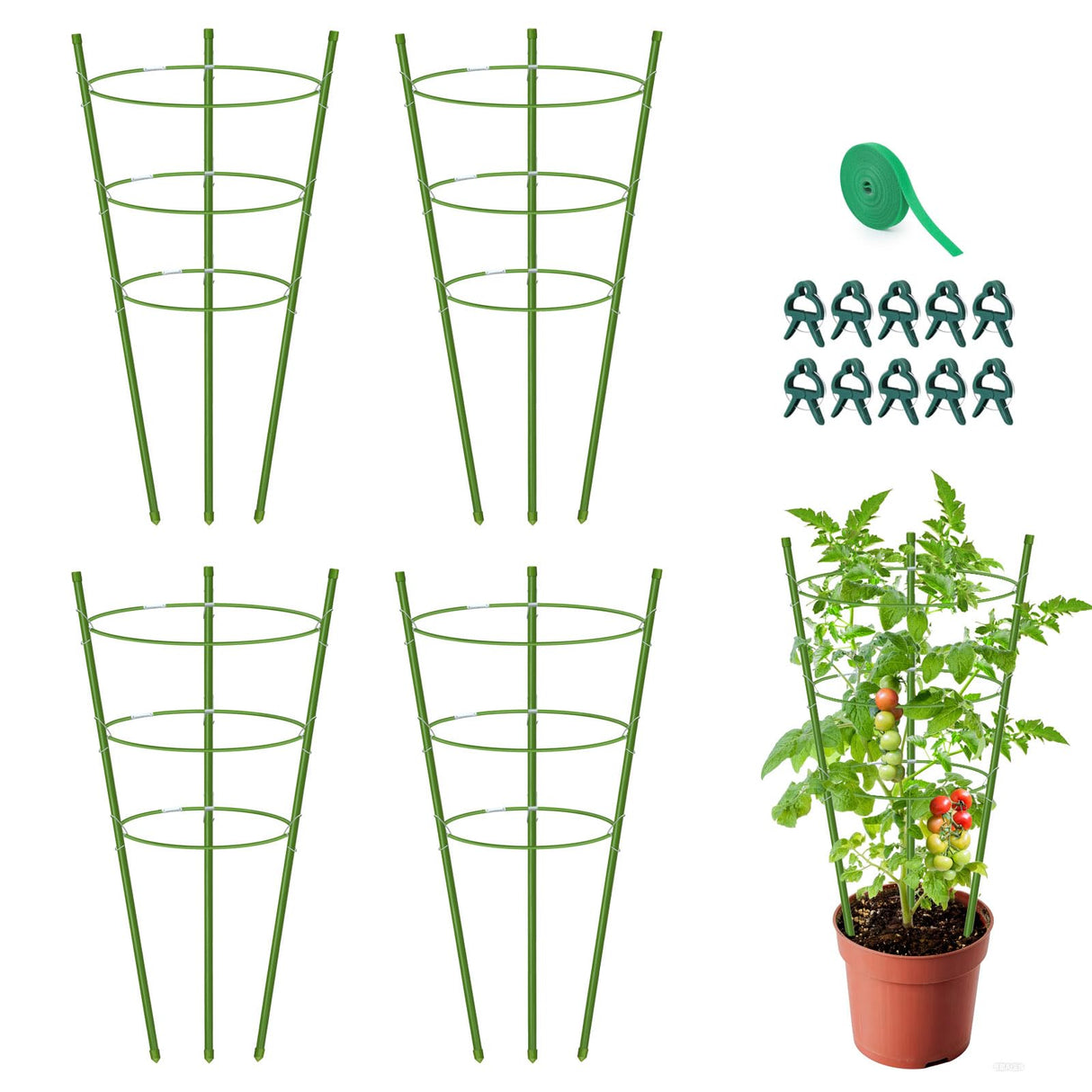4 Pack Garden Tomato Cage for Pots, 24" Metal Tomatoes Cages Plant Support with Stable Support Rings (24")
