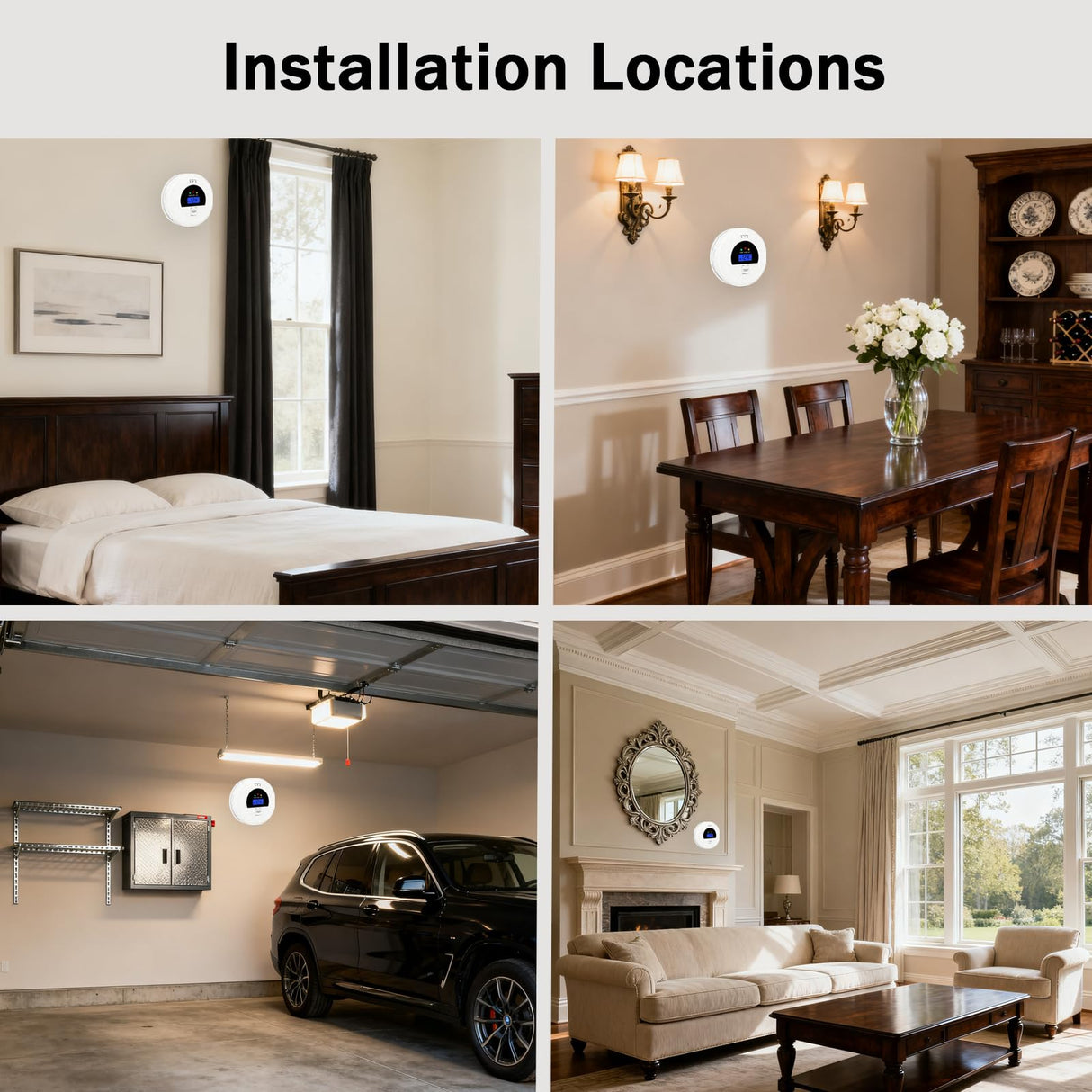 2-in-1 Combination Smoke and Carbon Monoxide Detector, Battery Powered Detector with Test Button, Digital Display, 85dB Warning Sound, Easy Installation