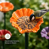 Handmade Ceramic Mini Pollinator Water Station – Colorful Flower Stake, Bee & Butterfly Feeder, Miniature Hummingbird Bath, Outdoor Garden Art Gift for Nature Lovers (6-Pack)