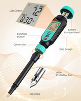 Tadeto Soil pH Tester, High Accuracy Digital pH Meter for Soil, Garden, Water, Plants, Solution and Food, Soil pH Test Kit with Thermometer LCD Display, Calibration Powder and Alloy Protective Cap