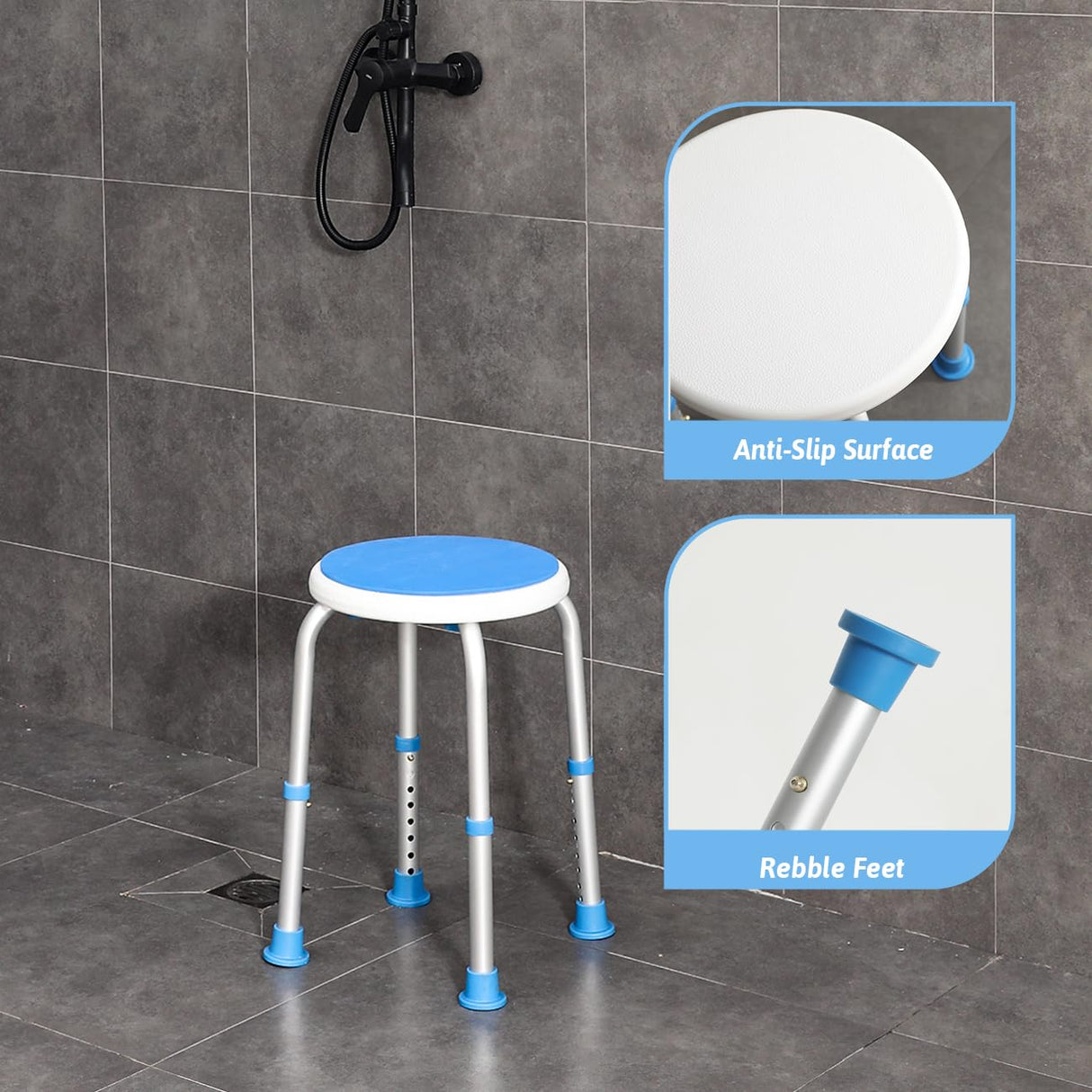 SOUHEILO Adjustable Shower Chair for Inside Shower, HSA/FSA Eligible Round Shower Stool for Inside Bathtub, Tool-Free Shower Seat for Elderly/Senior/Disabled/Pregnant
