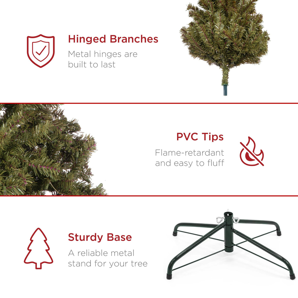 Best Choice Products Artificial Christmas Tree, 7.5ft Premium Unlit Realistic Spruce Holiday Décor w/Dense Branches, Easy Assembly, Metal Base