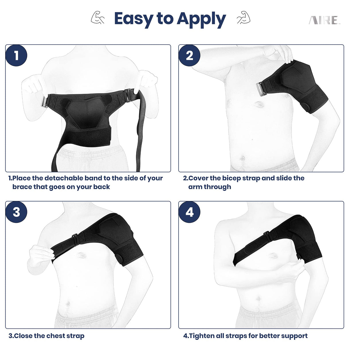 AIRE Shoulder Brace for Men and Women Recovery, Adjustable Shoulder Support for Rotator Cuff, AC Joint Pain Relief, Arm Sling for Injury, Perfect Fit Arm Compression Sleeve (One Size Regular)