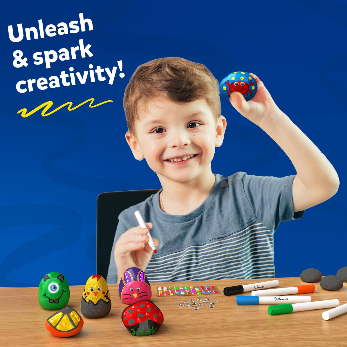 Skillmatics Rock Painting Kit - Mess-Free Art & Craft Activity for Girls & Boys, Craft Kits & Supplies, DIY Creative Activity, Christmas Gifts for Kids Ages 4, 5, 6, 7, 8, 9, 10, 11,12
