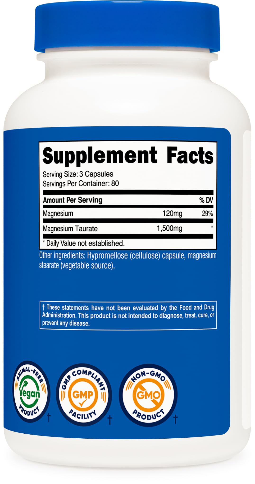Nutricost Magnesium Taurate 1,500mg; 240 Capsules - Gluten Free, Non-GMO, Vegan, 80 Servings