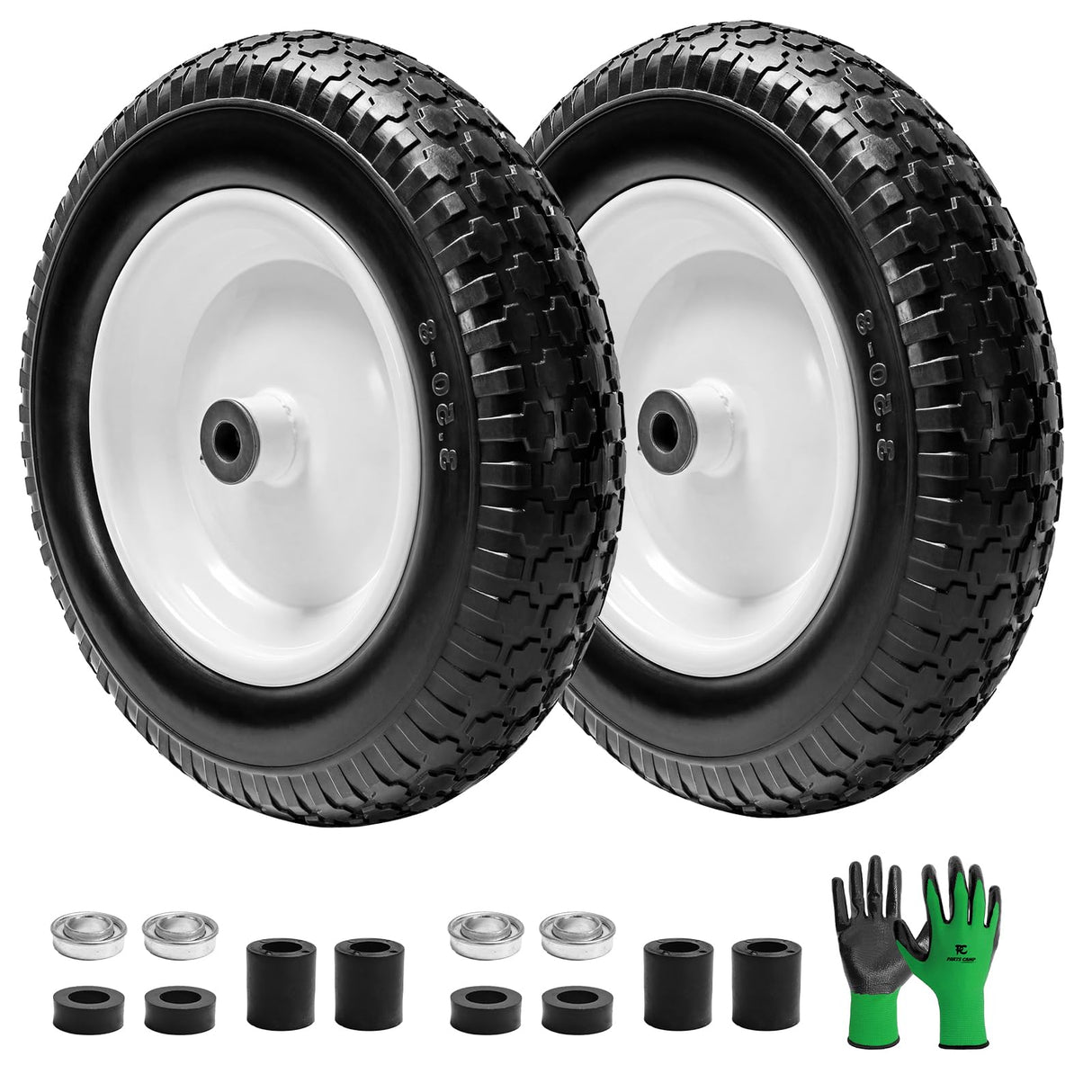 Parts Camp Wheelbarrow Tires,3.50-8" Flat-free Solid Tire and Wheel,Universal Fit 14.5" Wheelbarrow Tire For Garden Carts/Wheelbarrows/Trolley Dolly With 5/8" Axle Bore Hole,3" Centered Hub(2 Pack)