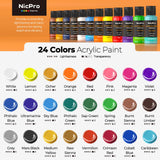 Nicpro Acrylic Paint Set 24 Colors 2oz with 12 Brushes & Palette