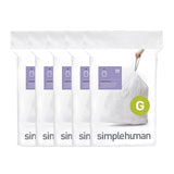 simplehuman Code G 100 Count, Dispenser Pack Custom Fit Liners, Drawstring Trash Bags, 30 Liter / 8 Gallon, White