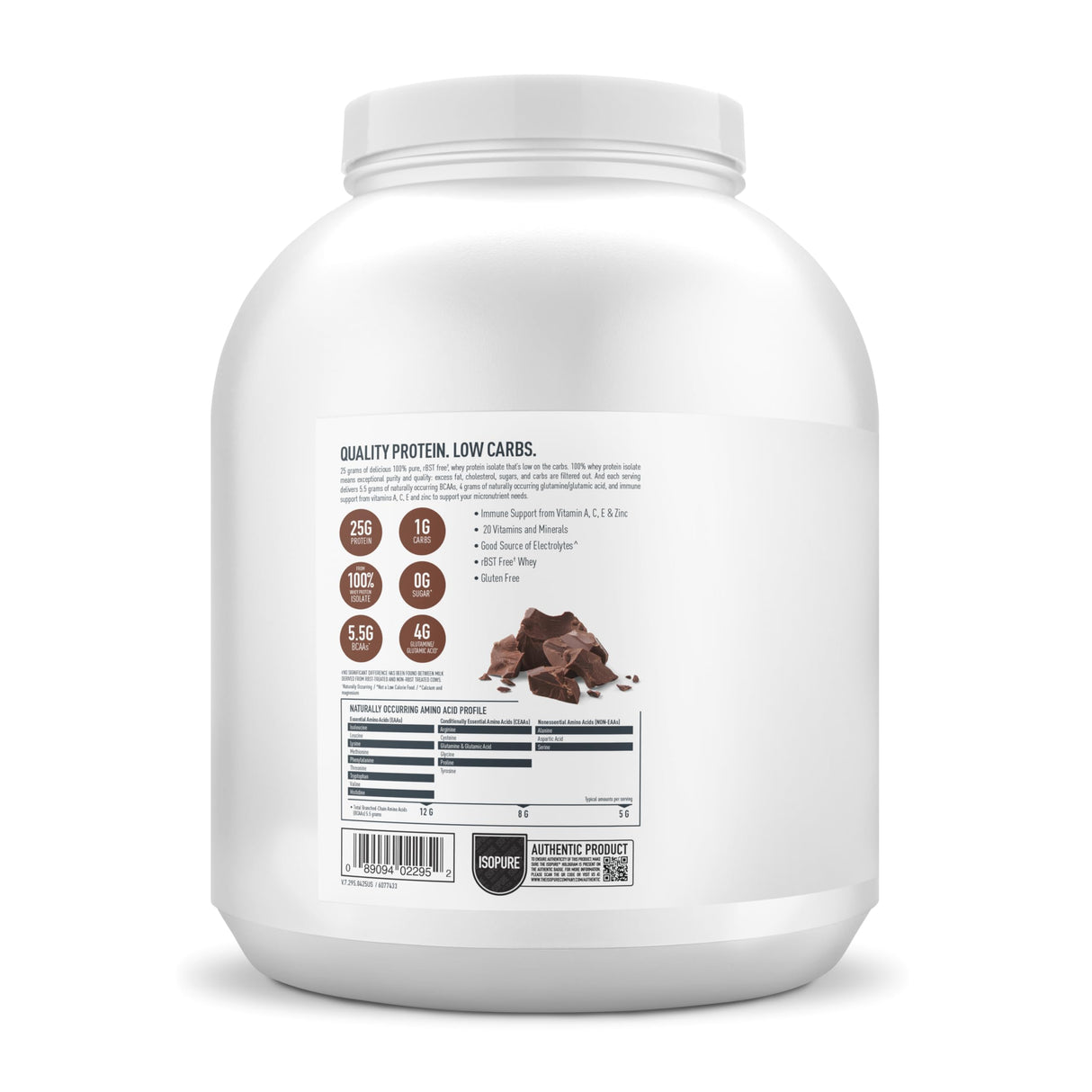 Isopure Low Carb 100% Pure Whey Isolate Protein Powder, Lactose Free, Gluten Free, With Vitamins, Dutch Chocolate, 25g Protein Per Serving, 4.5 Lbs, 62 Servings (Packaging May Vary)