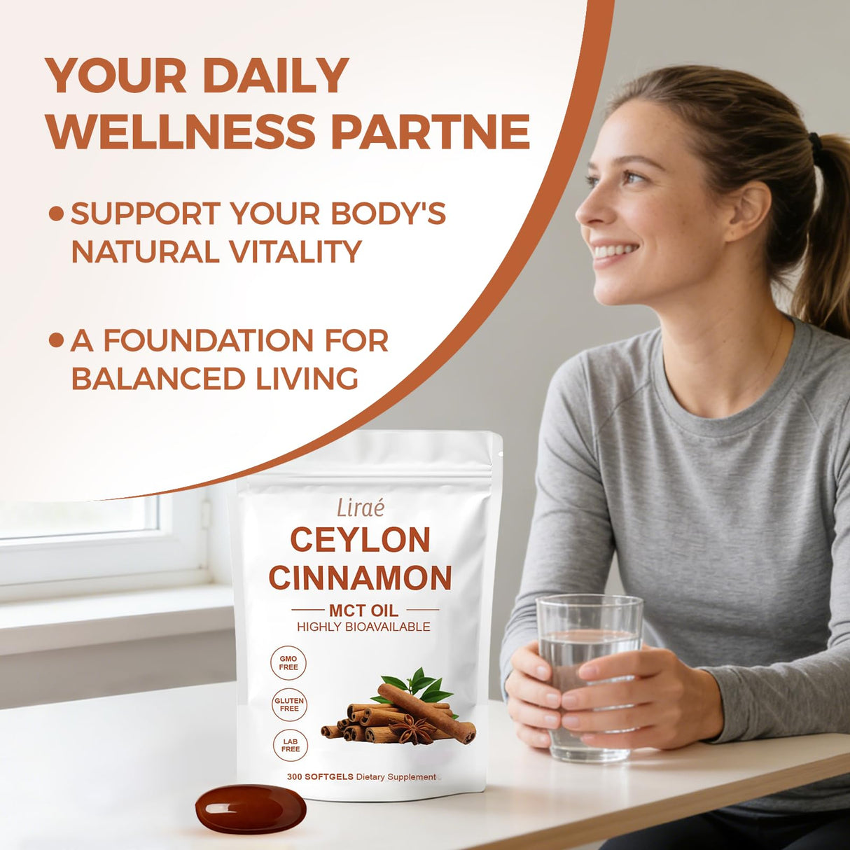 LIRAE Ceylon Cinnamon Ceylon Cinnamon Soft Gels Equivalent with Mct Oil, Highly Bioavailable Herbal Extract | Non-GMO, Gluten Free | 300 Softgel (3)