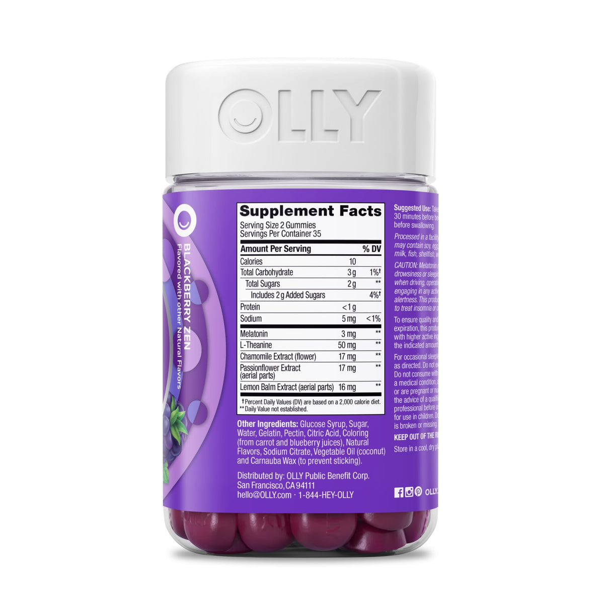 OLLY Sleep Support Gummy Supplement,* 3 mg Melatonin, L-Theanine - 70 Count