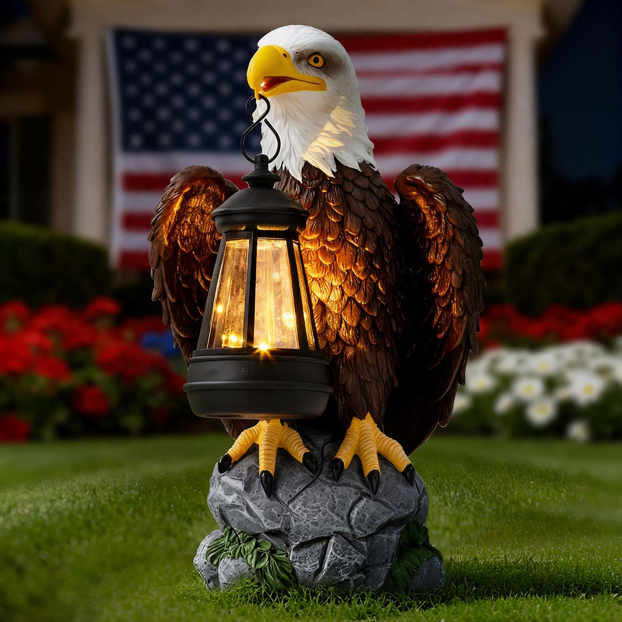 Jesokiibo 250th Anniversary USA Bald Eagle Statue with Solar Light, USA 250th Anniversary Merchandise Garden Decor Sculptures Statues Outdoor, Yard & Lawn Figurine,Bald Eagle Gift for Men