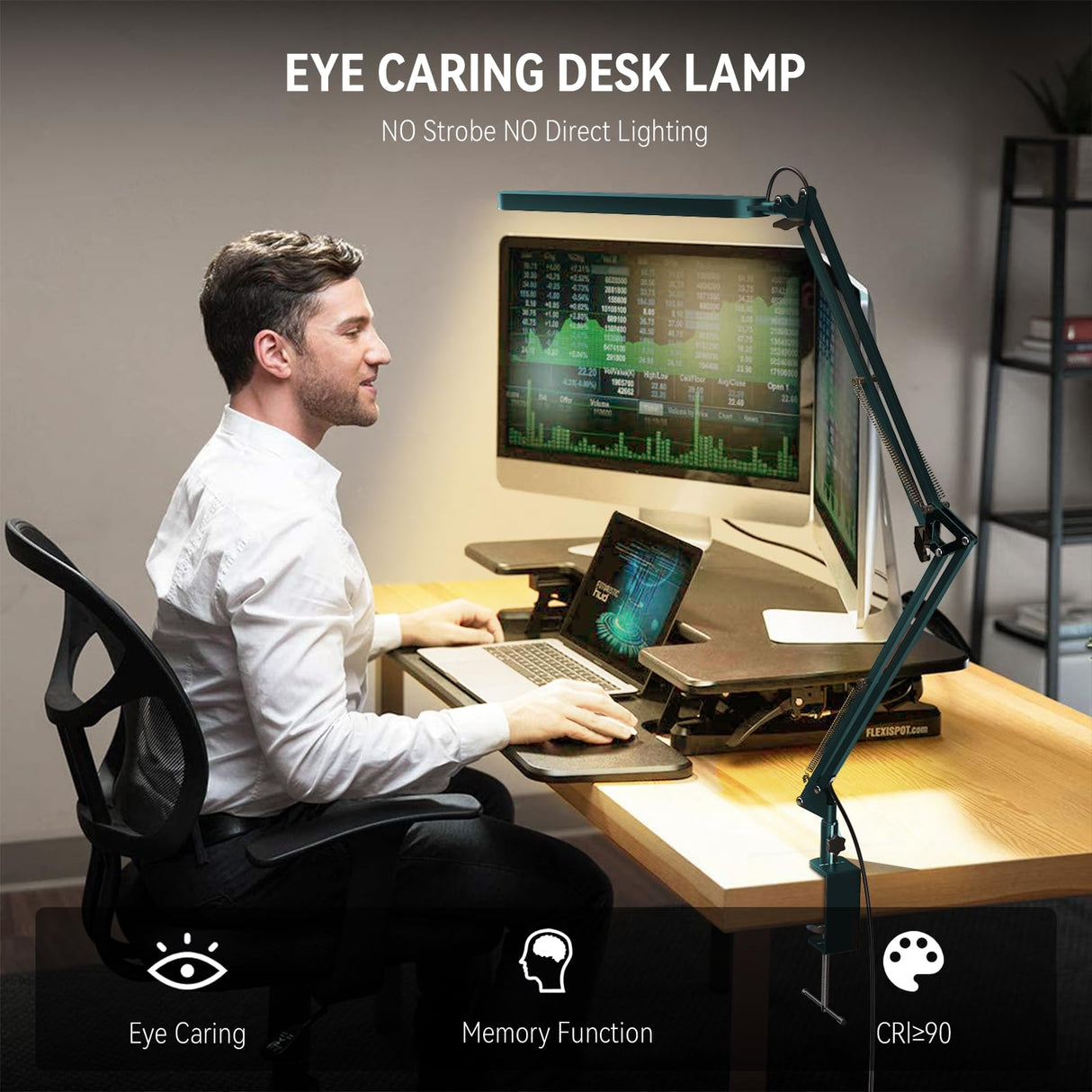 SKYLEO Desk Lamp - LED Desk Light - 5 Color Modes X 11 Brightness Levels - Adjustable Swing Arm - Timmer & Memory Function - 12W Lamp for Desk - Green