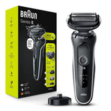 Braun Electric Razor for Men, Waterproof Foil Shaver, Series 5 5050cs, Wet & Dry Shave, with Beard Trimmer and Body Groomer, Rechargeable, Charging Stand Included, Blue