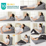 Sasttie Wedge Pillow, 3 Pcs Adjustable Headboard Wedge Pillow, Memory Foam Bed Wedge Pillow for Acid Reflux, Back and Legs Support, Sleeping Wedge Pillow for Adults, Dark Grey