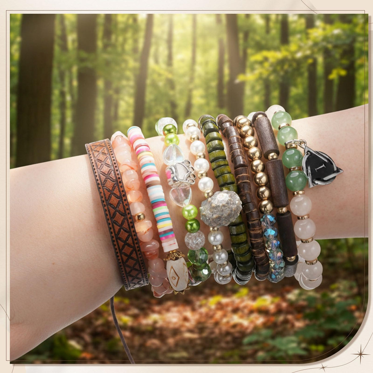 Nosiny 10pcs Therian Bracelets Fairy Grunge Stacking Leather Beaded Stretch Bracelet Therian Pride Symbol Accessory with Paw Designs for Cosplay Gift