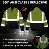 TICONN Waterproof Safety Bomber Jacket, Winter Rain Jacket Hi Vis Reflective, ANSI Class 3 Work Rain Coat (Orange, 2XL)