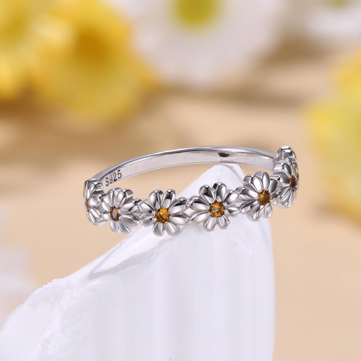 MILACOLATO 925 Sterling Silver Rings for Women Dainty CZ Daisy Flower Ring