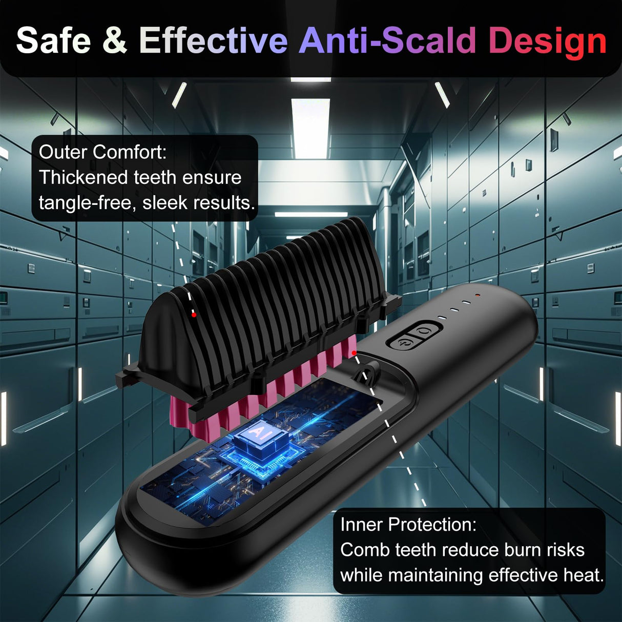 Cordless Hair Straightener Brush with 6500mAh Fast Charge Dual Mode (Cord-in-use & Cordless), 200 Million Negative Ions Portable Travel Straightener, 30s Heat-Up Mini Hair Straightening Comb for Woman