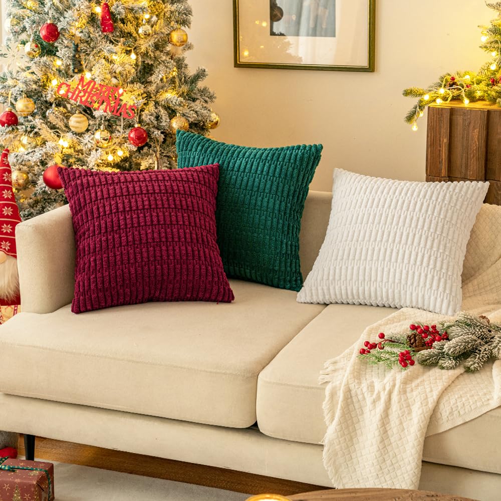 MIULEE Pack of 2 Christmas Burgundy Corduroy Decorative Pillow Covers 20x20 Inch Soft Boho Striped Throw Pillow Covers Modern Farmhouse Home Decor for Sofa Living Room Couch Bed