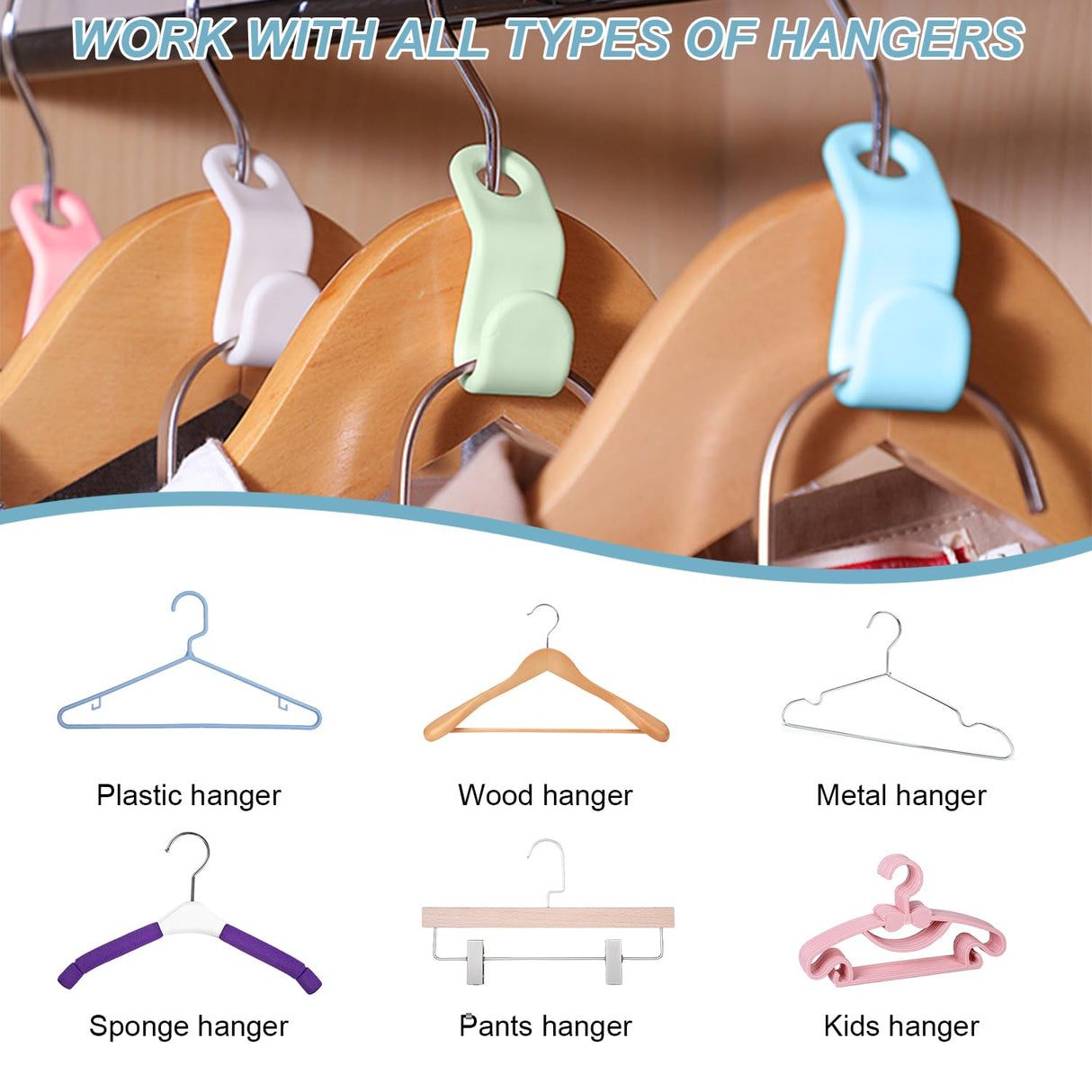 50 PCS Space Saving Hanger - Clothes Connector Hooks, Stacking Space Saver, Plastic Closet Organizers and Storage Extender for Heavy Duty Cascading Connection (White)