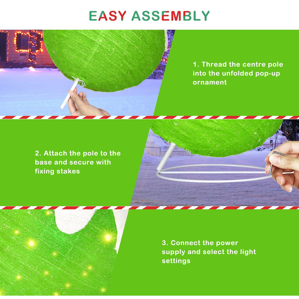 Tngan 2 Pcs Outdoor Christmas Ornaments, Lighted Pop-Up Holiday Ball Decoration with 160 LED Lights, 8 Light Functions, Lighted Collapsible Christmas Outdoor Decorations for Yard, Patio, Home