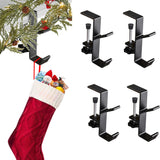 AZHAIBUQI 4 Pack Christmas Fireplace Stocking and Garland Hanger,Mantle Garland Holder for Hanging Christmas Stockings,Adjustable Garland and Stocking Holder,Black