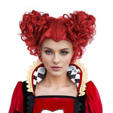 MUPUL Red Queen Wig with Crown Costume Girls Women Two Buns Heat Resistant Synthetic Hair for Halloween Christmas Party