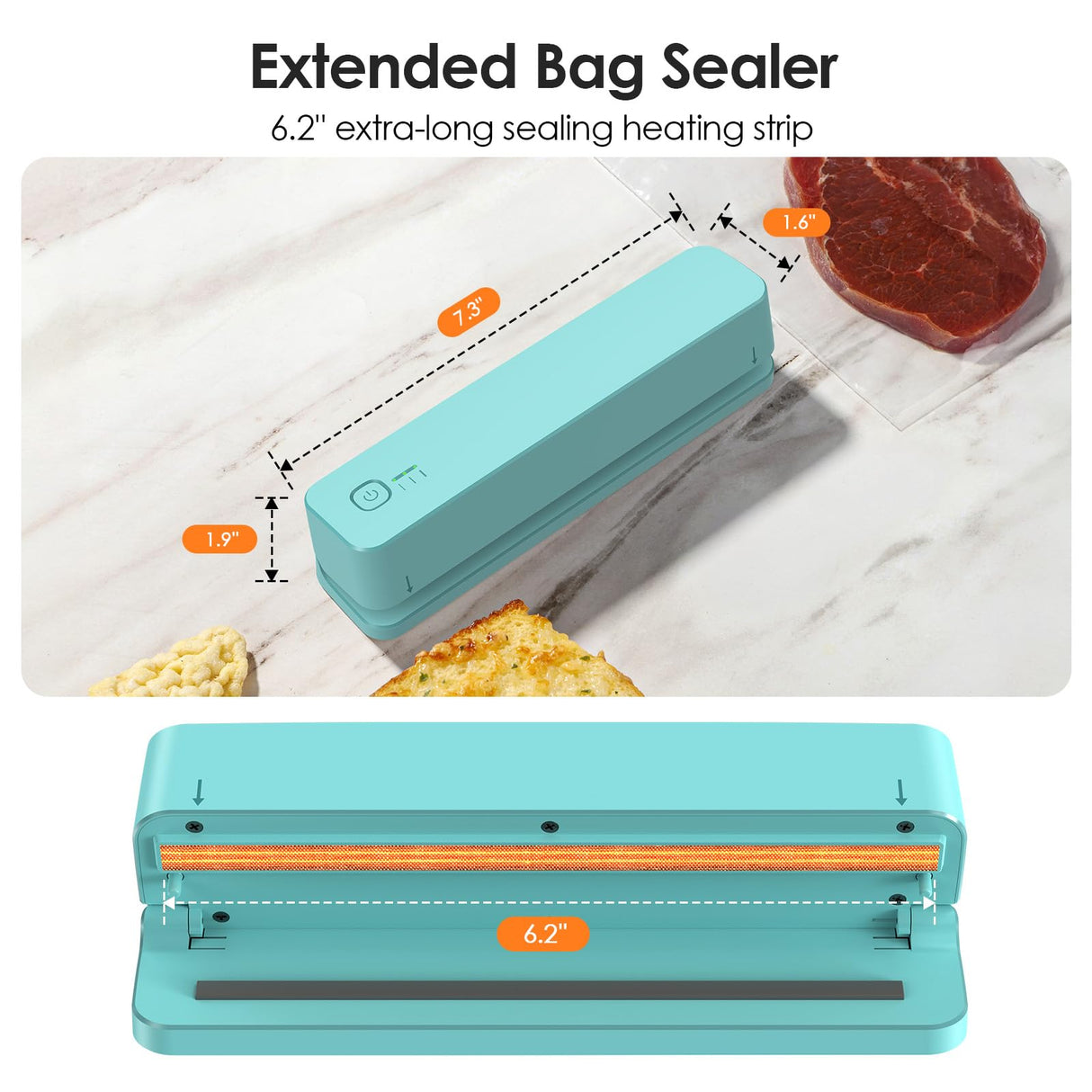 FEPPO Bag Sealer, 3000mAh Rechargeable Mini Bag Sealer with 6.2" Heating Strip, Heat Seal Portable 3 Adjustable Gears Quick Heat Sealer for Chips Snacks Candies Bags Food Storage
