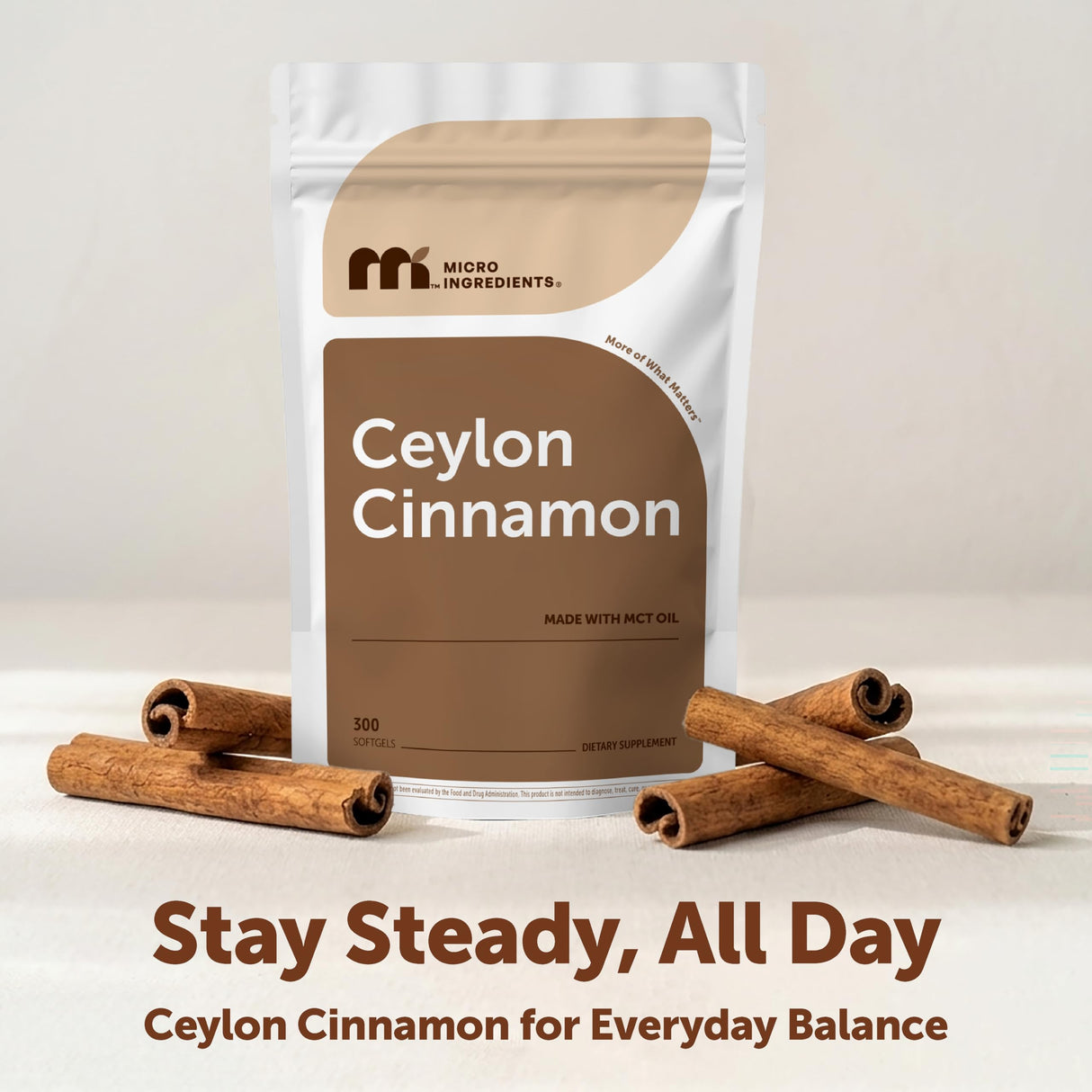 Micro Ingredients Ceylon Cinnamon, 300 Softgels | Cinnamon Supplements with MCT Oil | Non-GMO, Gluten Free