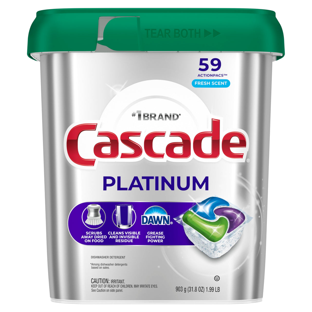 Cascade Platinum Dishwasher Pods, Dishwasher Detergent, Dish Detergent Soap, Fresh, 59 Count