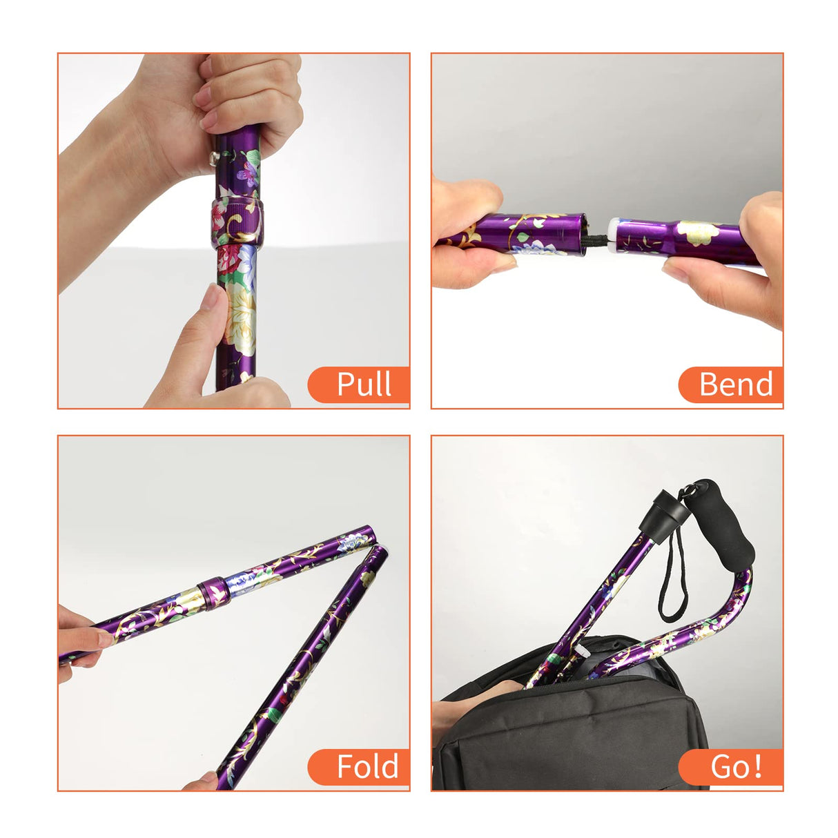 YOKABOZE Canes for Women, Folding Cane Lightweight with Offset Handle, Adjustable Walker Stick for Seniors Mobility Balance Crutch for Men for Stability