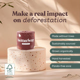 Betterway Unbleached Bamboo Toilet Paper Rolls - Eco-Friendly 3 Ply Toilet Tissue - 12 Long-Lasting Rolls - 360 Sheets/Roll - Organic, FSC Certified, Septic Safe TP - Lint-Free, PFAS-Free Bath Tissue