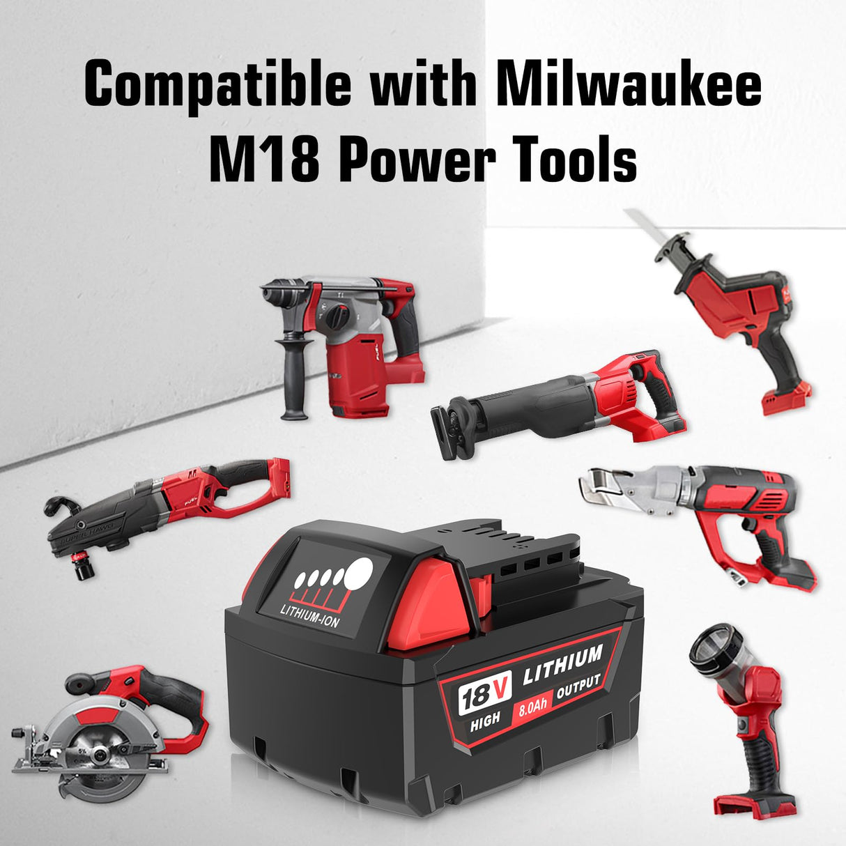 4 Pack 8.0Ah Extended Runtime Lithium-Ion Battery Replacement for Milwaukee 18V Battery 48-11-1862 48-11-1852 48-11-1880 48-11-1882 Compatible with Milwaukee 18 Volt Batteries Cordless Tools(Red）