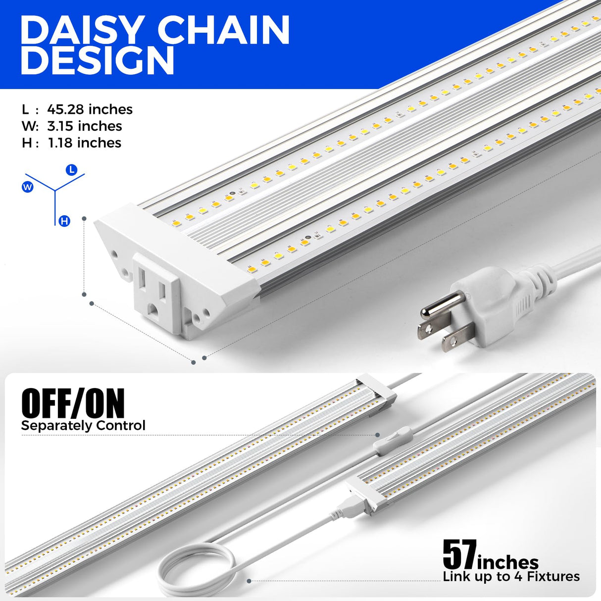 Barrina TX72 Grow Light for Indoor Plants, 4FT, 288W(4 x 72W, 2000W Equivalent), Full Spectrum with 660nm Red LEDs, High PPFD, Mechanical Timer, Linkable, Hanging Plant Lights for Greenhouse, 4 Pack