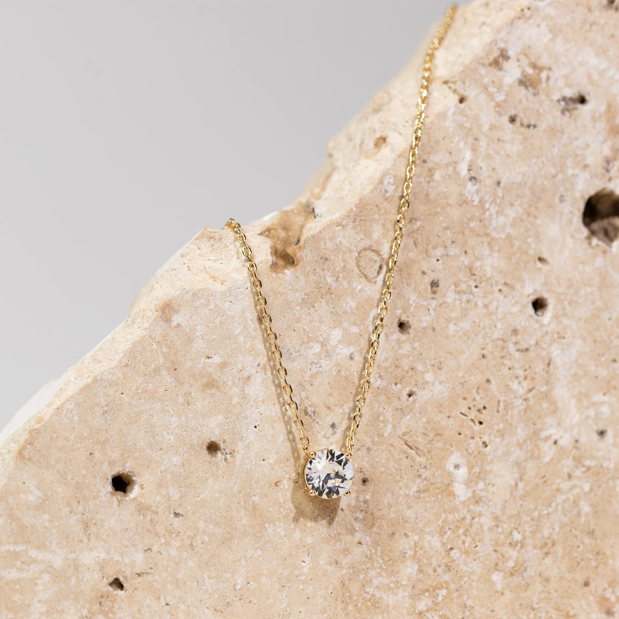 PAVOI CZ Dainty Solitaire Choker Necklace, 14K Gold Plated, Yellow Gold, Y