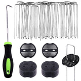 Swpeet 201Pcs U-Shaped Landscape Garden Stakes Staples and Plastic Fixing Gasket with Pick Hook Assortment Kit, Garden Lawn Landscape Staples for Irrigation Hoses, Fixed Fences, Artificial Turf Nails