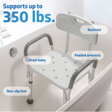 Medline Shower Chair Seat with Padded Armrests and Back | Heavy Duty for Bathtub | Slip Resistant with Adjustable Height | with 350 lb Capacity