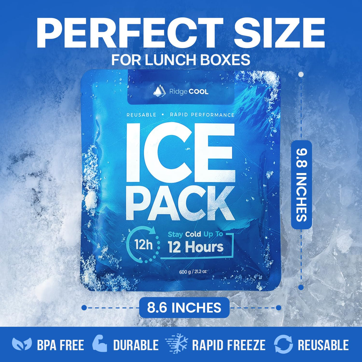 RIDGECOOL 4 Pack Large Reusable Ice Packs for Coolers, BPA-Free Freezer Packs for Cooler, Leakproof, Food Safe, Long Lasting, 9.8 x 8.6 in