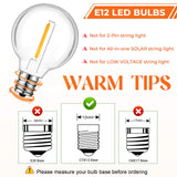 GvvooHome 50 Pack LED G40 Replacement Bulbs for String Lights, Shatterproof Plastic Globe Bulb for Indoor Outdoor Patio Decor, E12 Candelabra Socket Base, Warm White