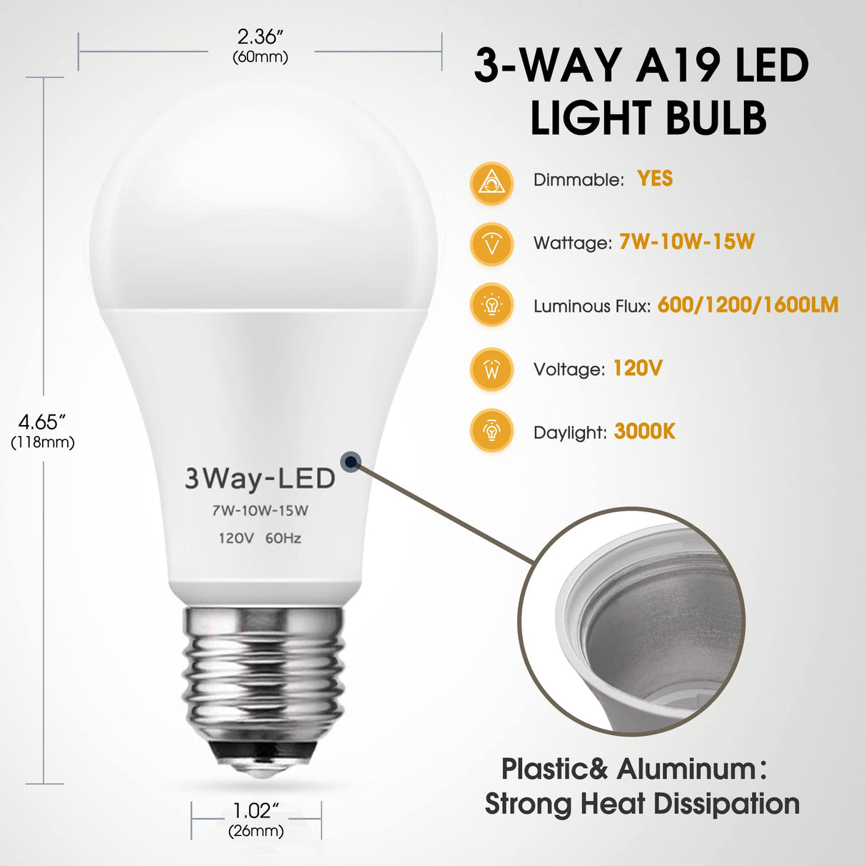 Briignite LED Light Bulbs, 3 Way Light Bulbs 50 100 150W Equivalent, 3 Way Light Bulb, Three Way A19 E26 Medium Base, Warm White 3000K, 600lm-1200lm-1600lm, 4 Pack
