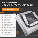 Keten Tarps Heavy Duty Waterproof 10X12 Feet, Extra Thick 16 Mil, Tear & Fade Resistant, UV Blocking, Outdoor Tarp with Reinforced Grommets for Roof, Camping, Patio, Pool, Boat(Silver/Black)