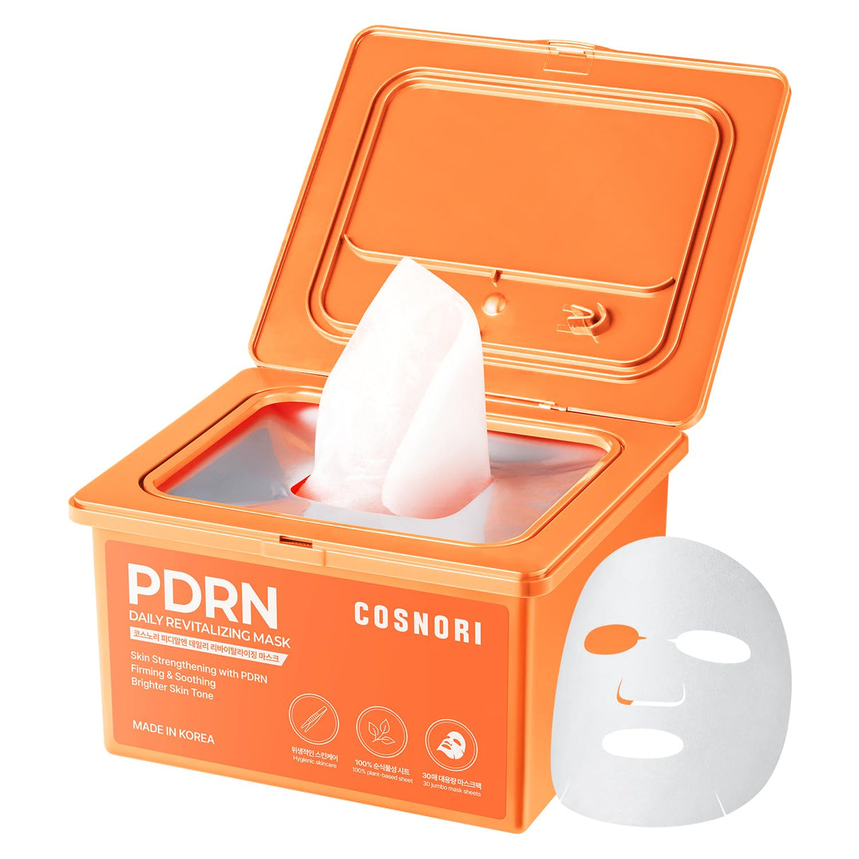 COSNORI PDRN Daily Revitalizing Mask - Skin Strengthening with PDRN, Firming & Soothing, 100% Plant-Based Sheet Mask, 30 Sheets, 11.83 fl.oz