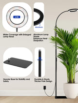 GLOWRIUM Grow Lights for Indoor Plants, Full Spectrum LED Grow Light Floor Lamp with Stand Adjustable Height and Angle, Black Plant Light with 3/9/12H Grow Light Timer (Black, Single Head)